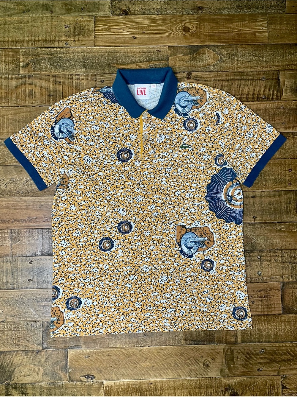 Vintage Lacoste LIVE Men’s Size 5 Yellow/Blue Polo Shirt Logo Short Sleeve